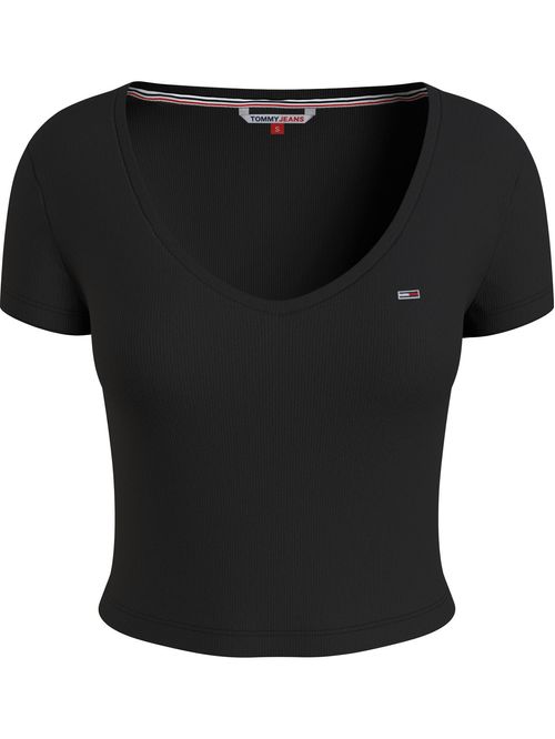 T-SHIRT ESSENTIAL CROPPED CON CUELLO EN V