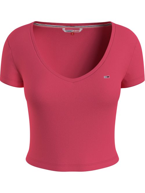 T-SHIRT ESSENTIAL CROPPED CON CUELLO EN V