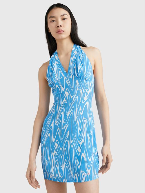 VESTIDO DE CUELLO HALTER CON ONDAS