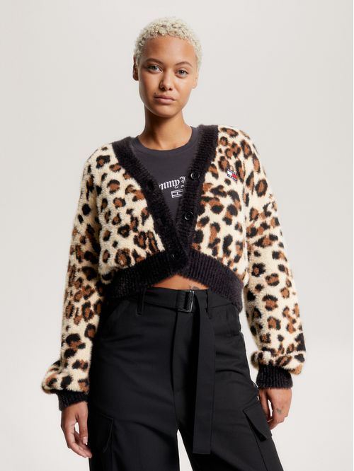 Cárdigan cropped con estampado de leopardo