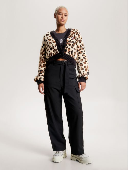 Cárdigan cropped con estampado de leopardo