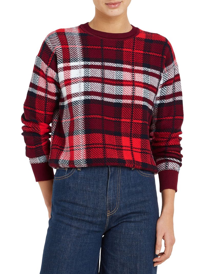 Sweater-de-cuadros-con-cuello-redondo