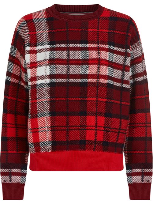 Sweater de cuadros con cuello redondo