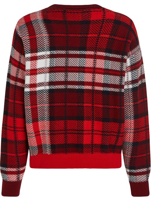 Sweater de cuadros con cuello redondo