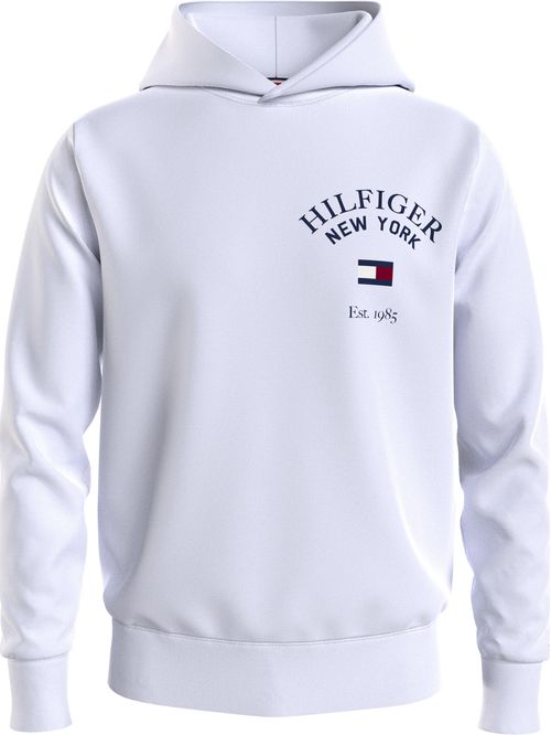 Sweater universitaria con hoodie y logo