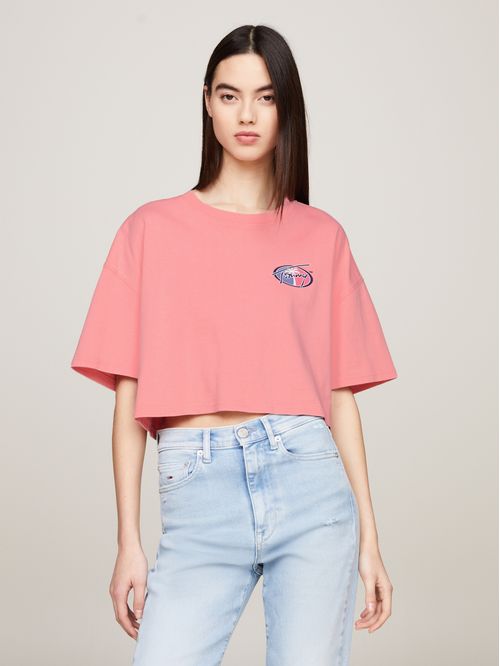 T-shirt cropped con logo oversize