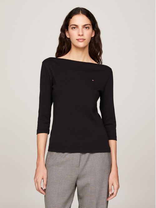 T-shirt de cuello barco y manga tres cuartos