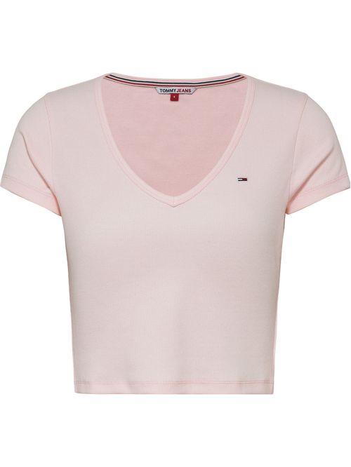 T-shirt Essential cropped con Cuello en V