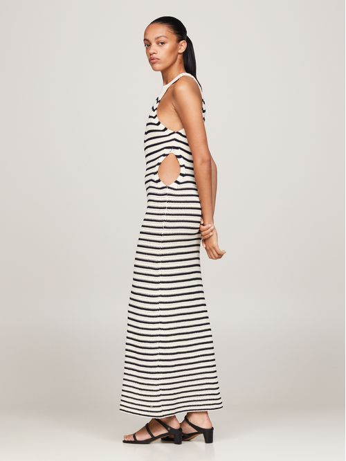 Vestido midi de punto croché con rayas