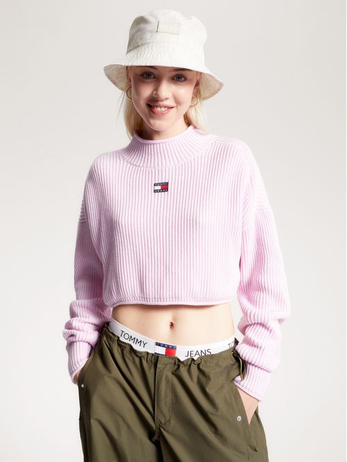Sweater cropped teñido en prenda con parche