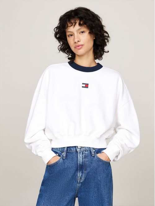 Sweater cropped amplia con parche de Tommy