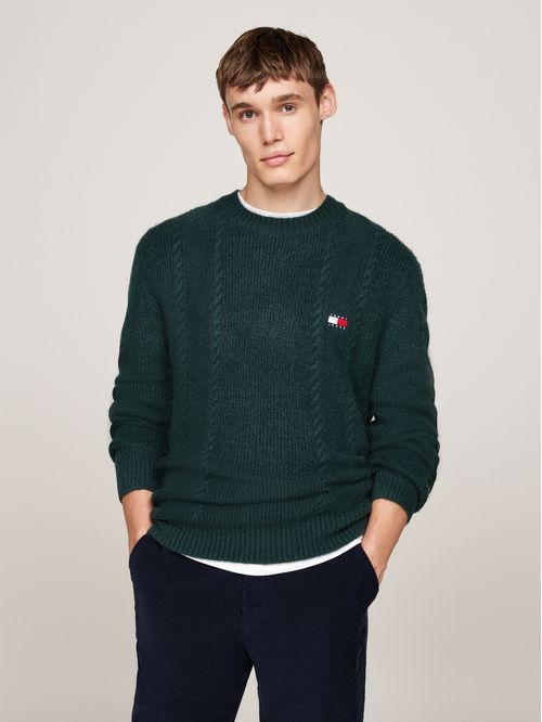 Sweater de punto trenzado y cuello redondo