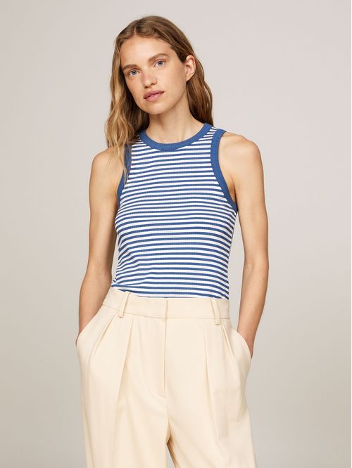 T-shirt sin mangas de rayas acanalados