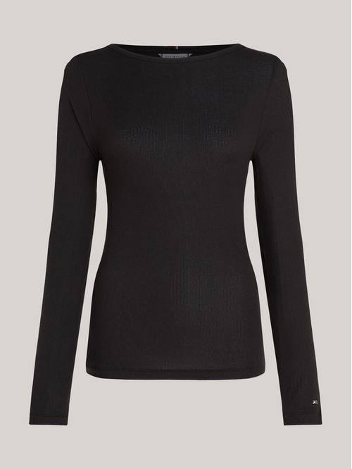 T-shirt slim acanalado de manga larga