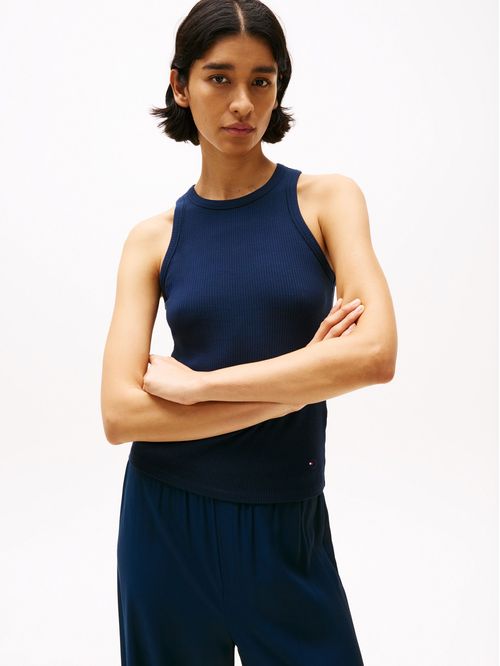 T-shirt acanalada sin mangas de corte slim