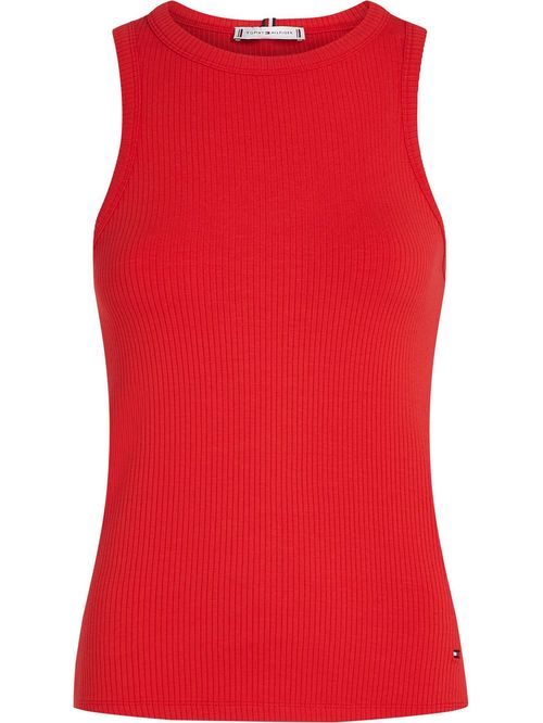 T-shirt acanalada sin mangas de corte slim