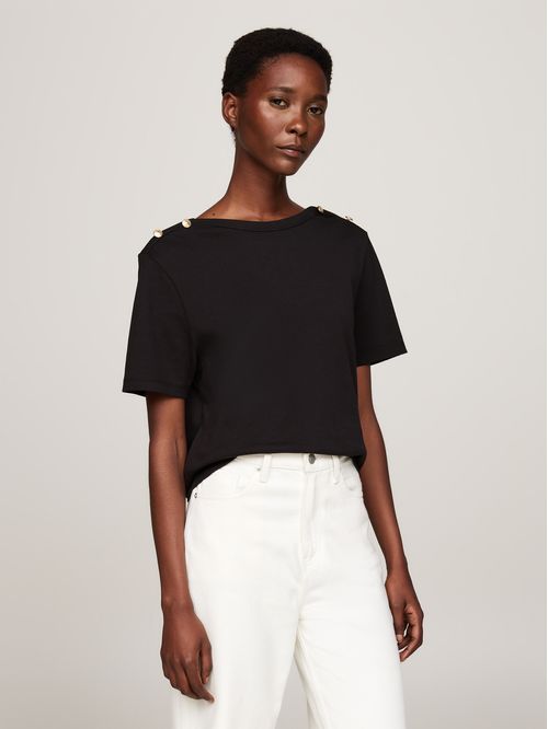 T-shirt amplia de rayas con cuello barco