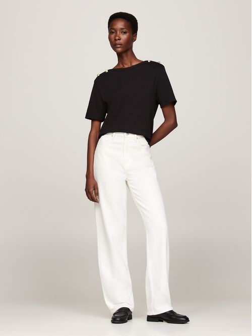 T-shirt amplia de rayas con cuello barco