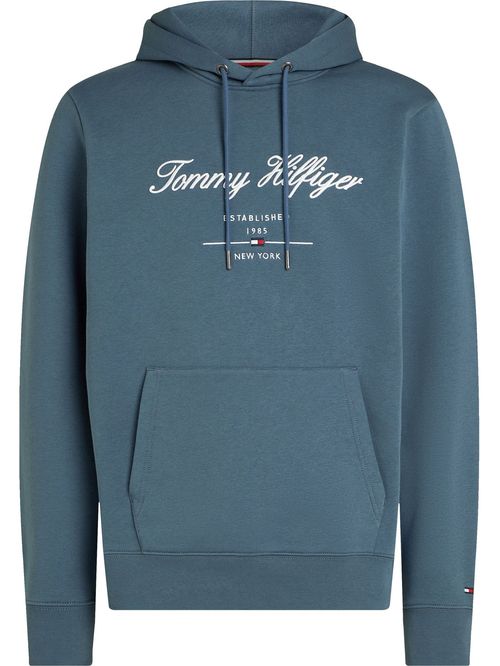 Sweater con hoodie y logotipo en cursiva