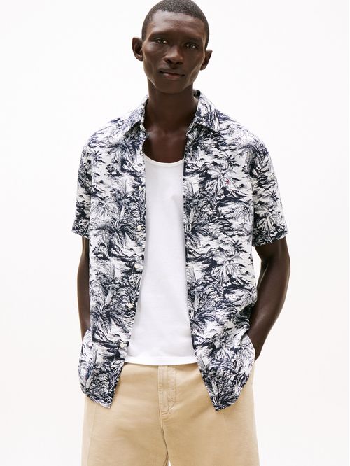 Camisa de puro lino con estampado tropical