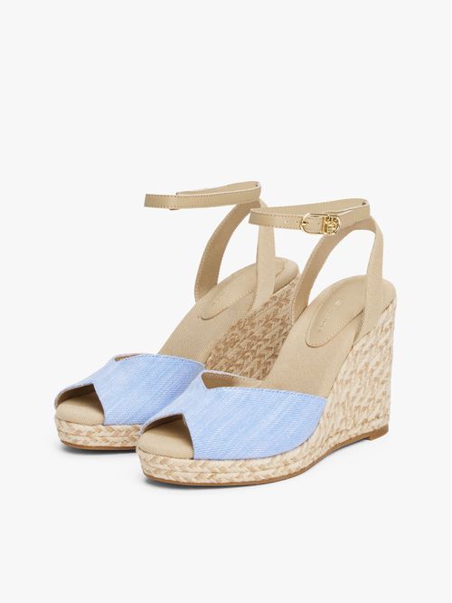 Sandalias de cuña en tejido chambray