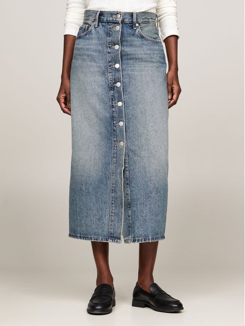 Falda denim midi de talle alto