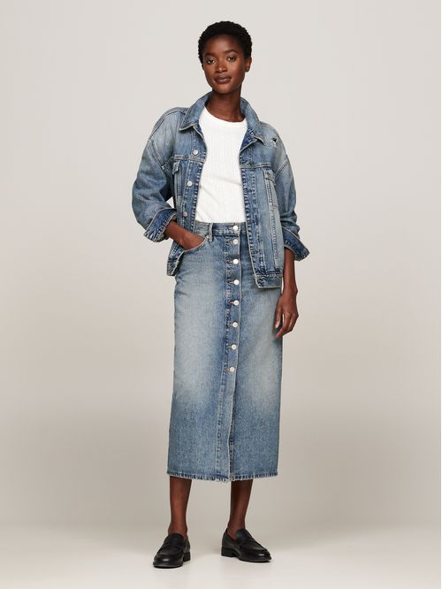Falda denim midi de talle alto