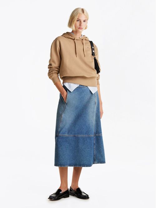 Sweater de felpa con hoodie y bajo ancho