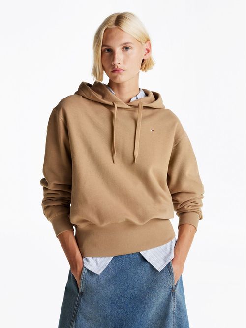 Sweater de felpa con hoodie y bajo ancho