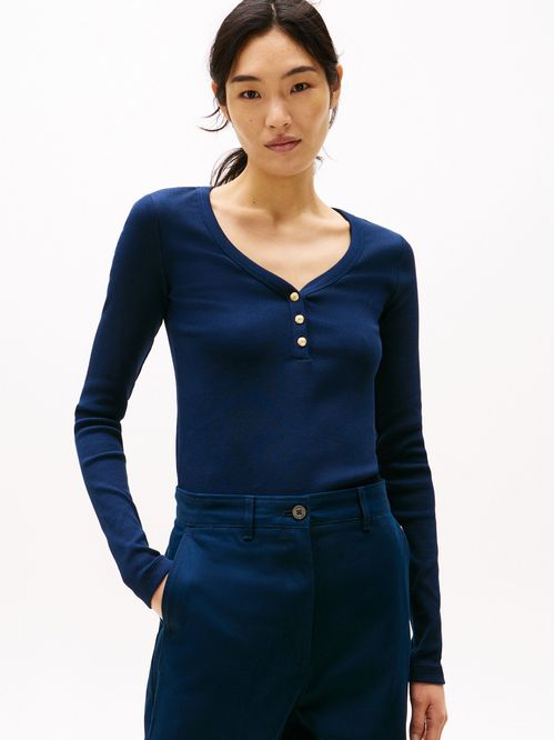 T-shirt de manga larga con cuello Henley