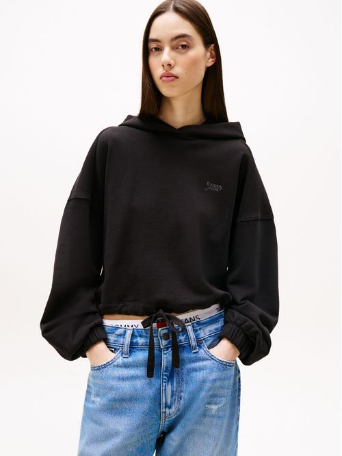 Sweater cropped con hoodie y logo