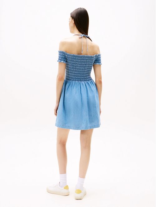 Vestido de corte evasé en chambray