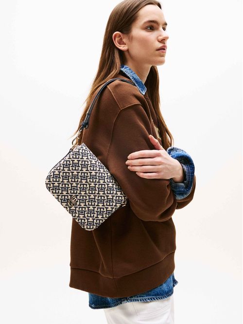 Cartera mensajera con monograma TH en jacquard