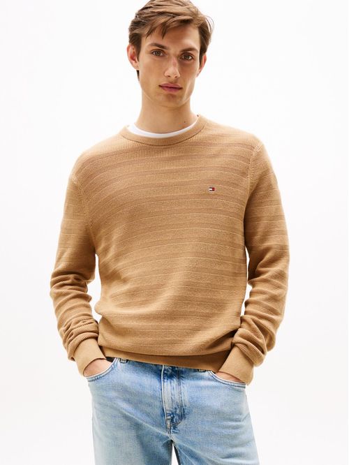 Sweater de rayas texturizadas y cuello redondo