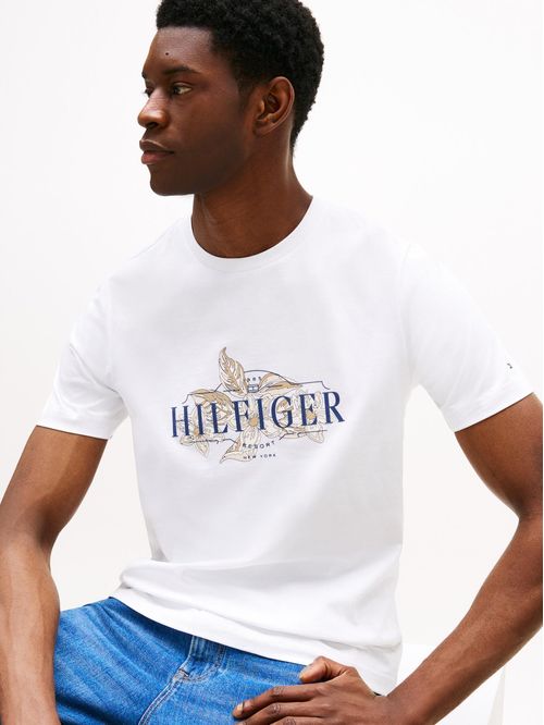 T-shirt de cuello redondo con logo tropical