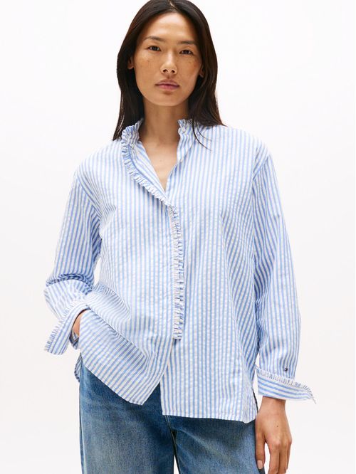 Camisa de algodón mil rayas con volantes