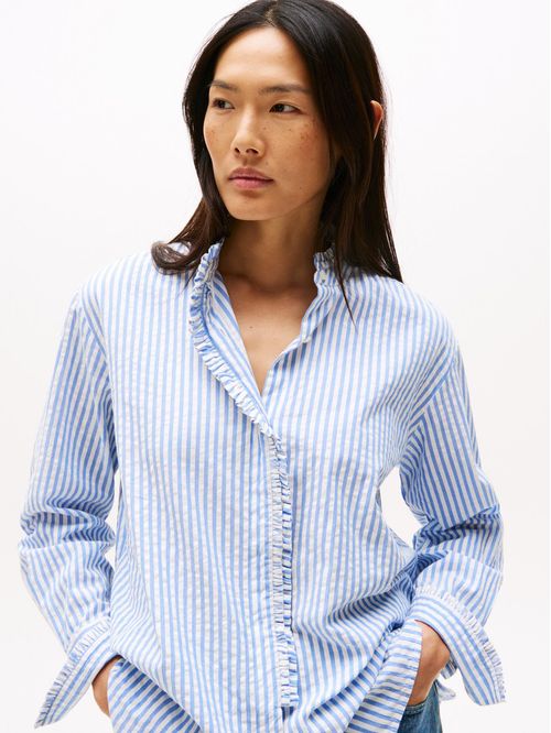 Camisa de algodón mil rayas con volantes