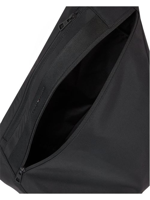 Cartera cruzada con logo metálico